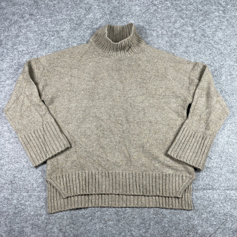 Abercrombie & Fitch Sweater Womens M Tan Turtleneck Side Slit Oversized Knit